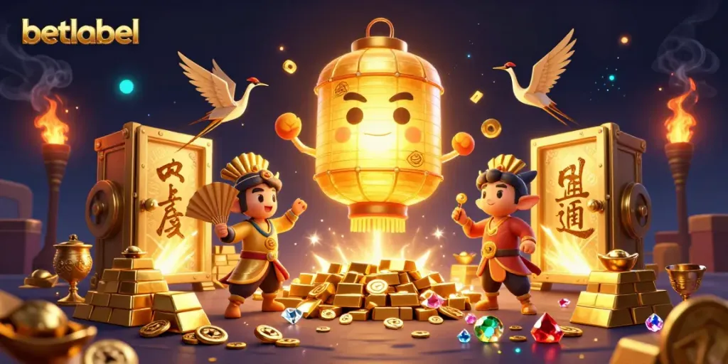 Experience thrilling gaming action at betlabel with vibrant casino elements and golden treasures.